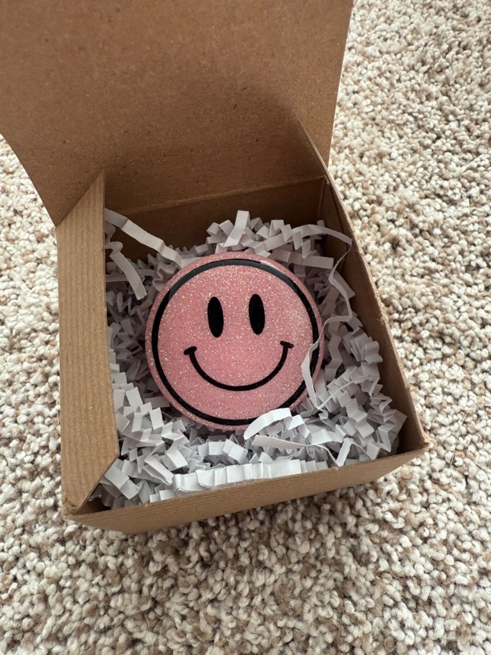 NEW - Pink Glitter Smiley Badge Reel